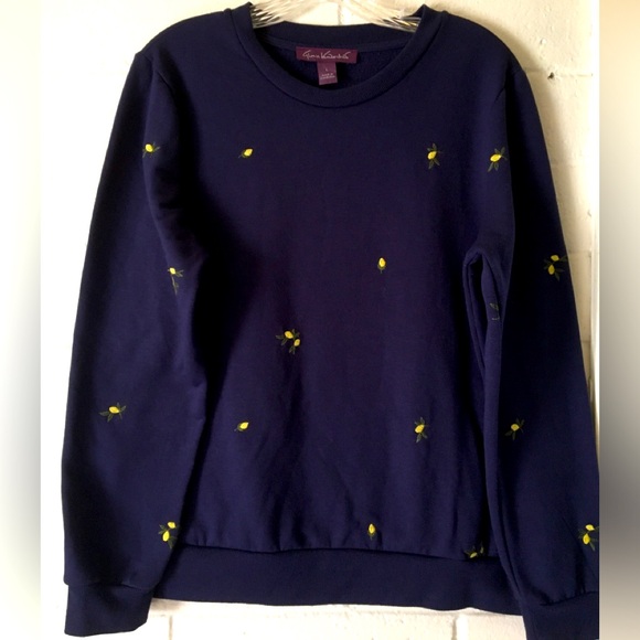Gloria Vanderbilt Sweaters - Gloria Vanderbilt | Navy Sweatshirt with Lemon Yellow Florals Embroidery  💛✨🌞🍋🌱